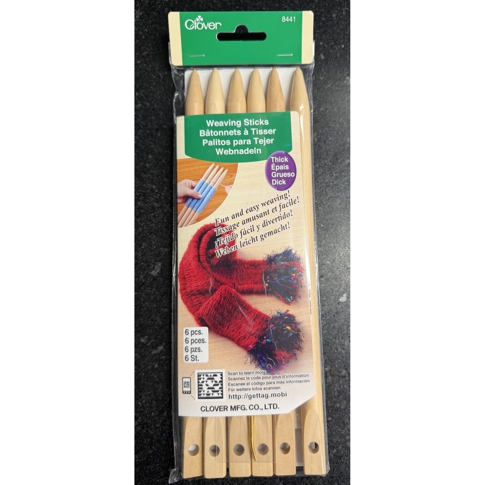Clover 8441 Thick Weaving Sticks 6pc Birchwood Set w/ Needle Instructions‎ NOS